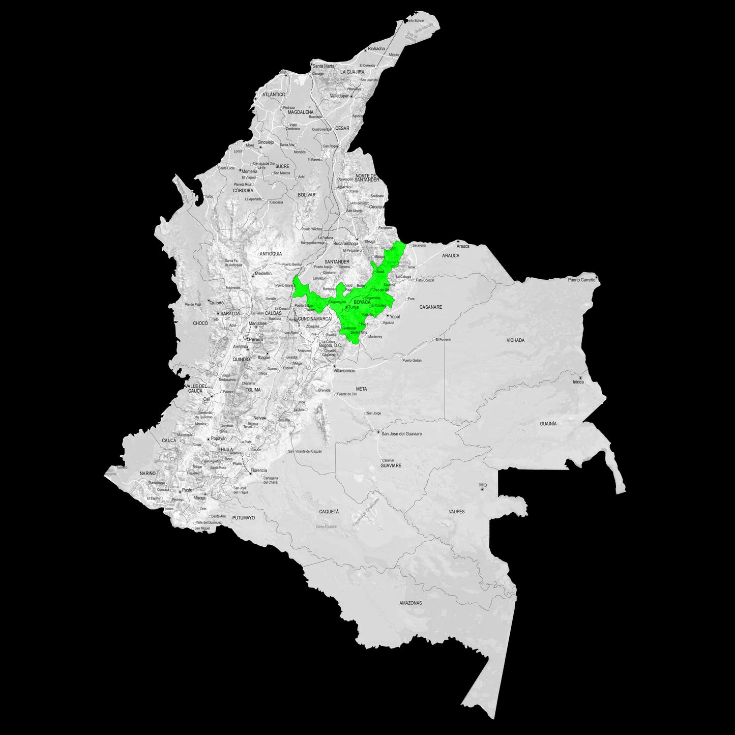 mapa fisico de Boyaca
