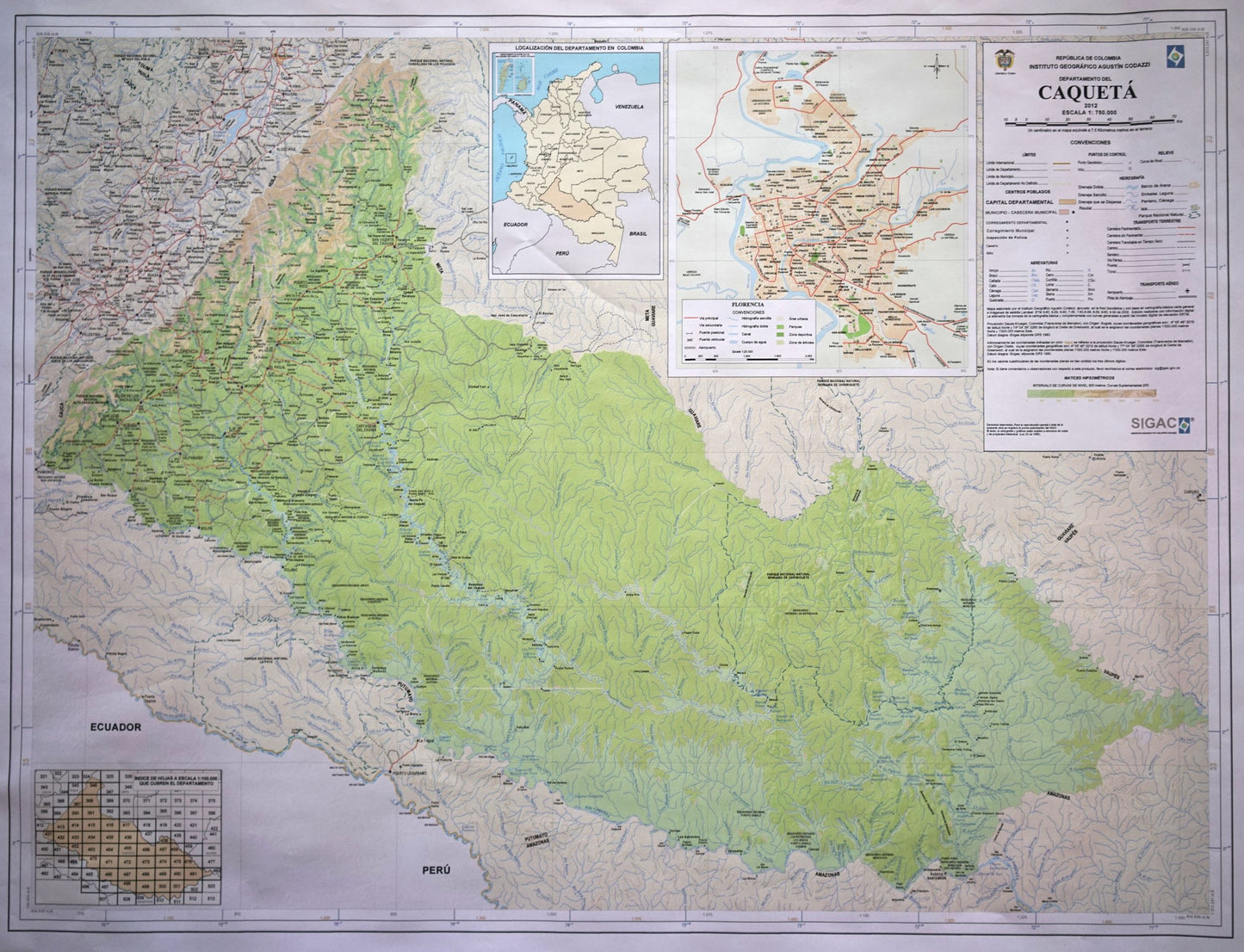 Mapa fisico del departamento del Caquetá